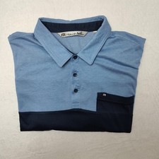 Travis Mathew Polo Shirt Mens XL Blue Navy Colorblock Pocket Golf Performance