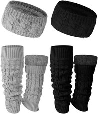 4 Pack Figure Skating Leg Warmers  Headband Set Winter Fleece Leg Warmers