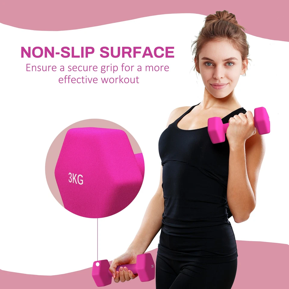 SPORTNOW Set of 2 Hexagonal Dumbbells Weights Pair, 2 x 3kg, Pink, Refurbished, photo 4 of 5