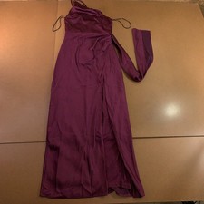 Lulus Womens Medium Burgundy Satin High Slit One Shoulder Long Maxi Dress NWT