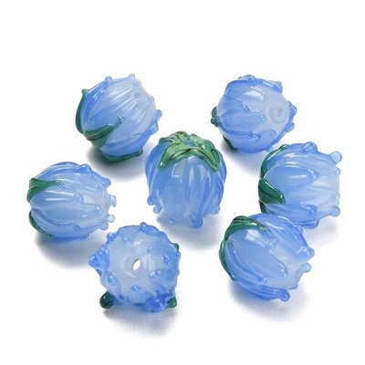 20pcs Handmade Lampwork Flower Glass Beads Light Blue Tulip Spacer Beads for DIY