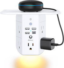 Wall Outlet Extender with Shelf and Night Light,Surge Protector,USB Wall Charger