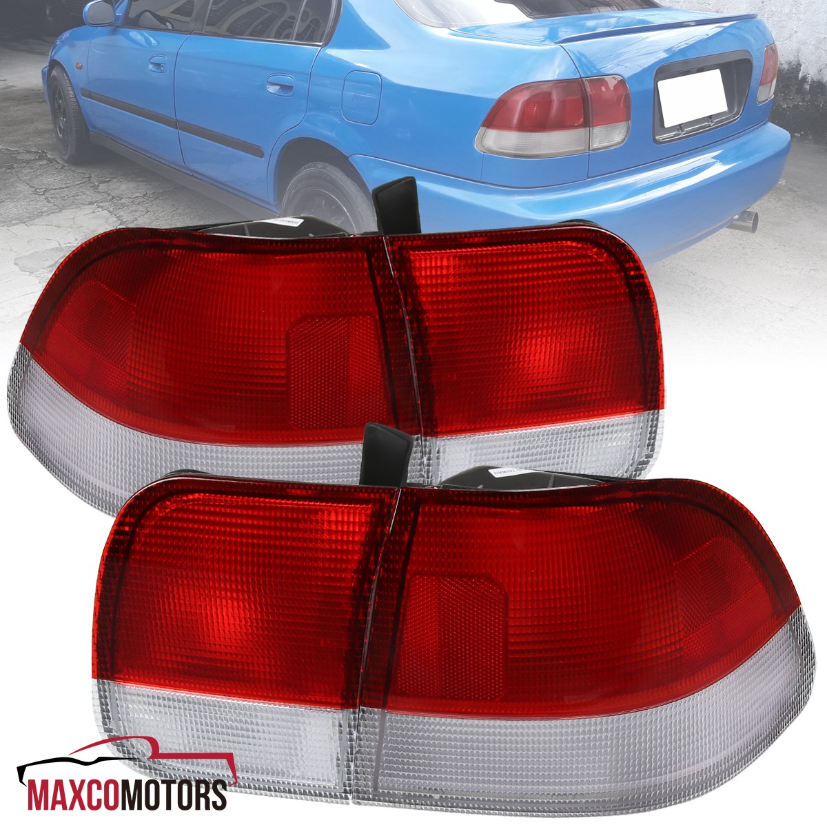 Red Tail Lights Fits 1996-1998 Honda Civic 4Dr Sedan Brake Rear