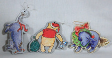 DISNEYS SET OF 3 WINNIE THE POOH  EEYORE 2-SIDED CARDBOARD CHRISTMAS ORNAMENTS