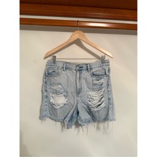 American Eagle Mom Short - Distressed Light Blue Denim Shorts - High-Rise Cut   