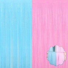 8 Pack Pink Blue Tinsel Foil Fringe Curtain Backdrop 3.28x8.2 Ft Metallic
