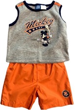 Vintage 2004 Disney Mickey Mouse Tank Top  Shorts Boys size 3T Baseball Theme