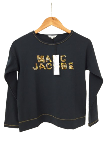 LITTLE MARC JACOBS Girls Age 12YRS Navy Front Logo Bead Applique Top New W Tags