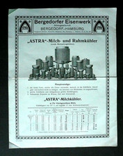"ASTRA" MILCH- und RAHMKÜHLER* BERGEDORFER EISENWERK HAMBURG-BERGED. 1910?/mkY15