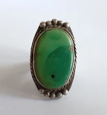 VINTAGE LARGE NAVAJO INDIAN SILVER GREEN TURQUOISE RING SIZE 6