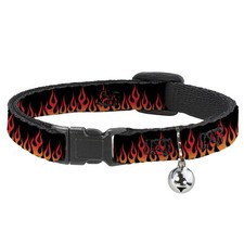 Cat Collar Breakaway with Bell Flames Black/Orange/Red NARROW Fits 8.5-12"