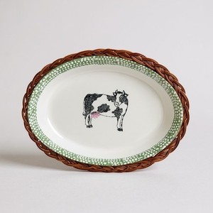 Teamson Cow Casserole Dish Set - Farmhouse With Wicker Holders - 1995 VTG