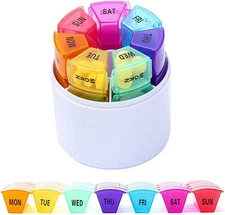 Weekly Pill Organizer 7 Day 4 Times a Day, Medicine Box round Storage Holder wit