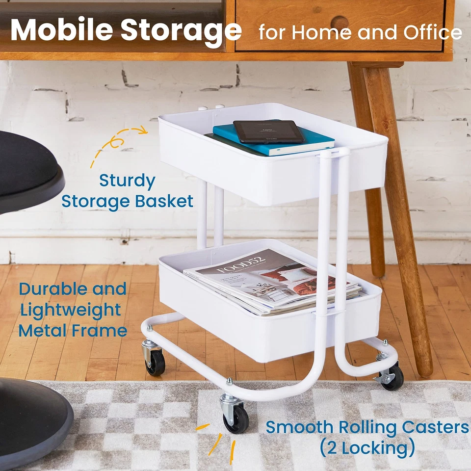 Carro utilitario rodante de metal ECR4Kids de 2 niveles - almacenamiento de oficina debajo del escritorio, Foto 3 de 4