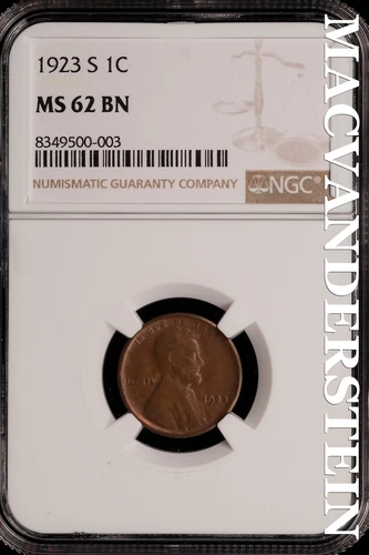 1923-S Lincoln Wheat Cent - NGC MS 62 BN - Scarce  No Reserve  #SLH79