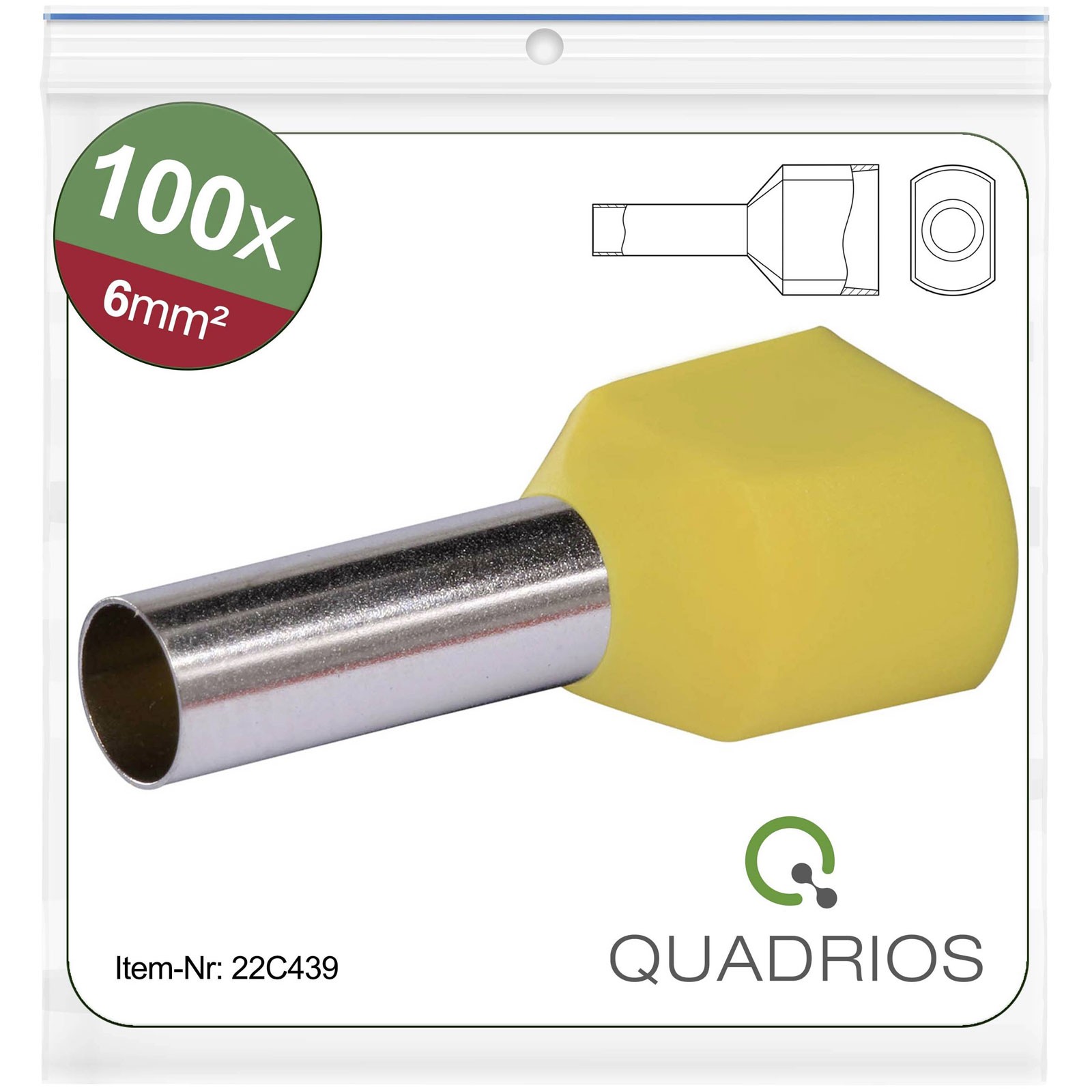 Quadrios Twin Ferrule 6 mm² Partially Insulated Yellow Set
