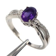 925 Sterling Silver 5 x 7 MM. Purple Amethyst White Zircon Ring Size 6.75