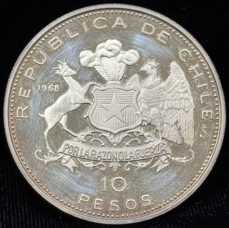 1986 Chile 10 Pesos Proof Silver Coin