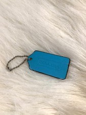 Authentic COACH Turquoise Blue Leather Lozenge Hang Tag Purse Charm 2"