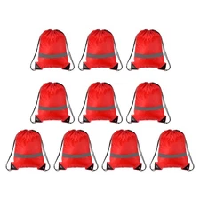10Pcs Drawstring Bag Drawstring Backpack Bulk Reflective Cinch Sack Red