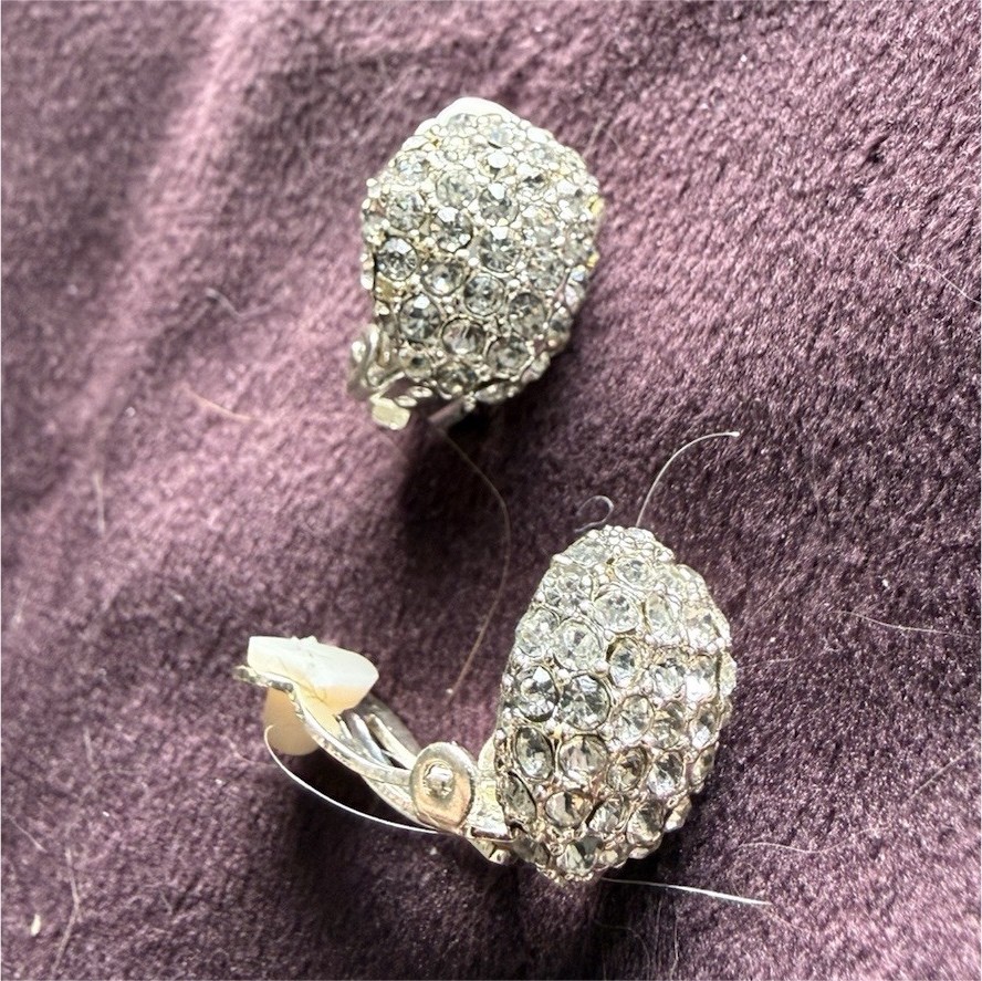 Chaps Silver tone Crystal Clip-On Cluster Earrings Round Clear Fashion
