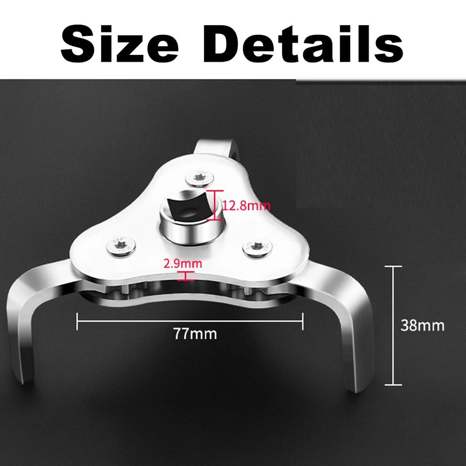 Herramienta removedora de llave de filtro de aceite ajustable para automóvil, 3 mordazas 2 vías 2-1/2 pulgadas a 4,5 pulgadas Foto 3 de 4