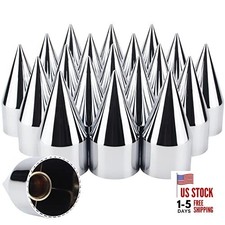 33mm x 4 1/4" Chromed Spike Lug Nuts Covers Screw On, Spike - Screw On 20Pcs