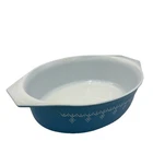 Vintage Pyrex 043 1.5 Qt Blue Snowflake Garland Oval Casserole Dish USA No Lid