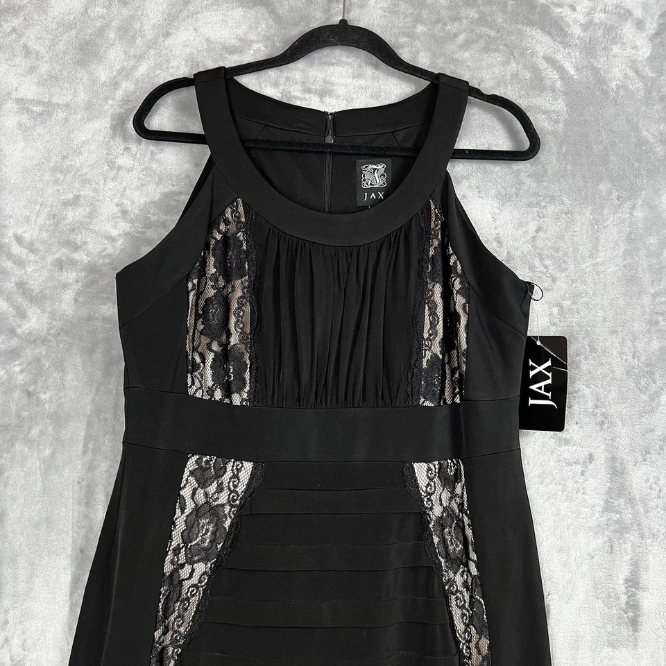 Vestido Jax Negro Encaje Panel Corte Escote Elástico Manga Gorra Funda Talla 14 Foto 2 de 4