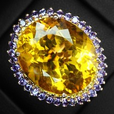 925 Sterling Silver Rose Gold Rings Luxurious Yellow Golden Citrine 23.50Ct Oval