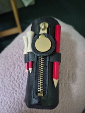 Vintage Brookstone Golfball Etui schwarz Leder mit 3 Bällen-Tees Halter Geschenkset