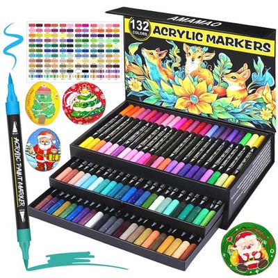 Acrylic Paint Markers Set 132 Colors 66 Pack Brush Pens Art Supplies Painting
