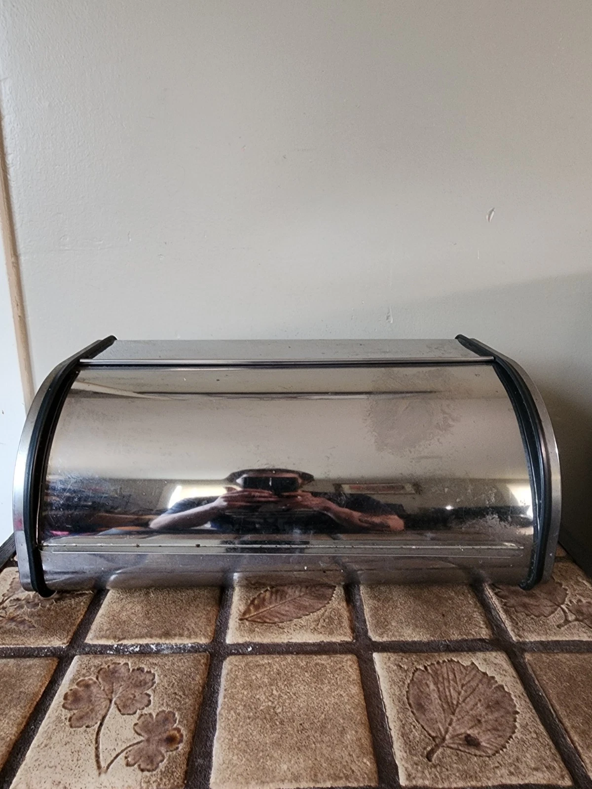 Mid Century Modern Style Kitchen Stainless Chrome Roll Top Bread Box Metal 17"