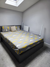 Grey Fabric Upholstered Double Ottoman Storage Bed Frame with Lift-Up Base