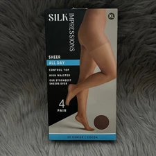 Silk Impressions Sheer Control Top Tights Womens Size XL Cocoa High Waisted