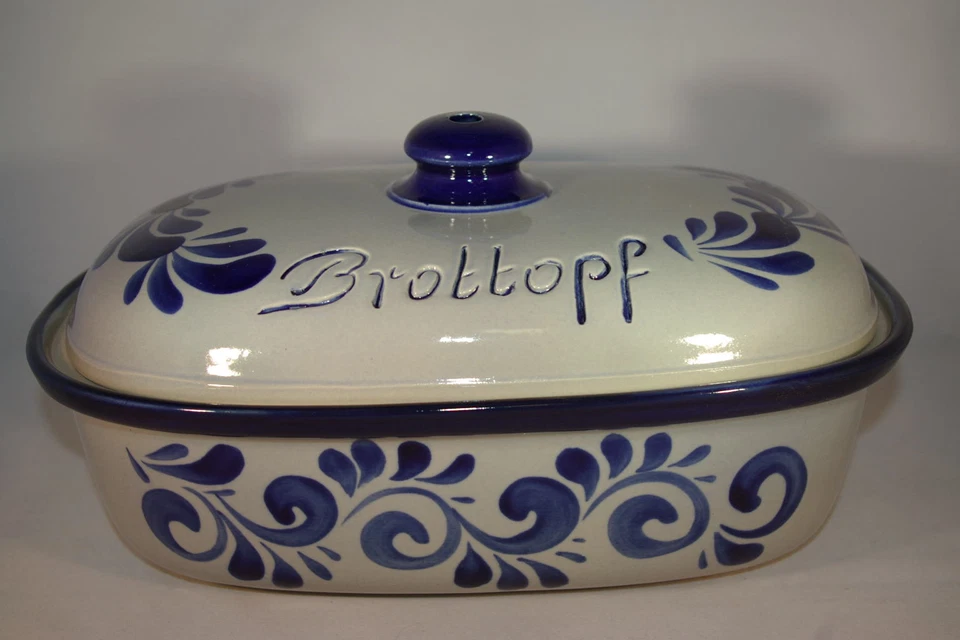 Brottopf 30 cm grau-blau Oval , Steinzeug Westerwald - Bild 1 von 2