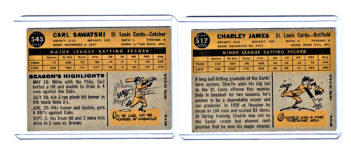 1960 Topps CARL SAWATSKI (545) and CHARLEY JAMES (517) *CARDINAL STANDOUTS! - Picture 2 of 2