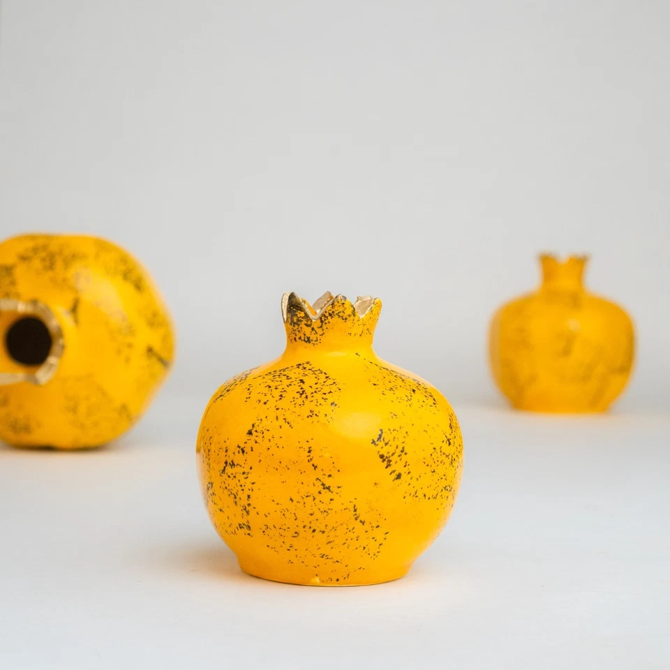Jarrón de cerámica hecho a mano, jarrón decorativo de granada, soporte para incienso, amarillo Foto 4 de 4