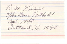 Bill Fischer Signed Index Card / Autographed Notre Dame Football 1948