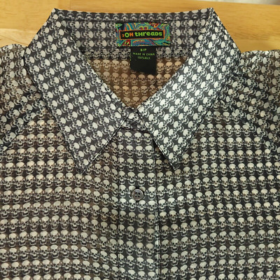 NEW 2OH 2 Old Hippies Skulls Gray Silk Blouse Size S Small