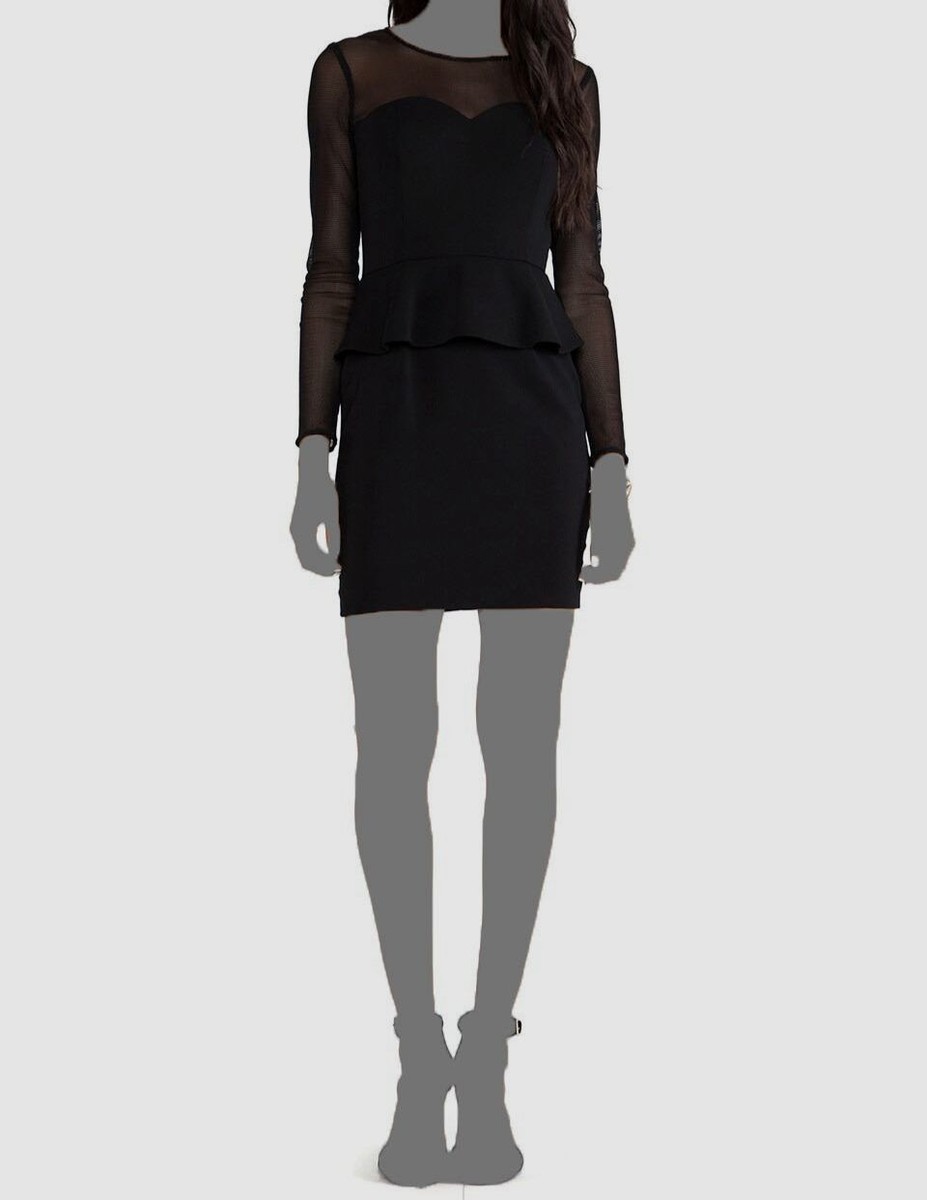 black mesh peplum dress $200 Jay Godfrey Womens Black Hyland Peplum Dress Mesh Long Sleeves Dress Size 4
