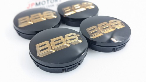 BBS Wheel Center Caps 56mm Genuine Emblem Black Gold 3D Logo P5624002G Set 4pcs - Picture 3 of 17