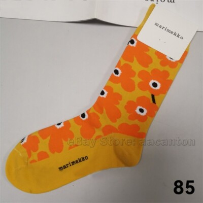 Marimekko Orange Flower Kint Socks Stockings Size 35-40 Women Girl Four Seasons