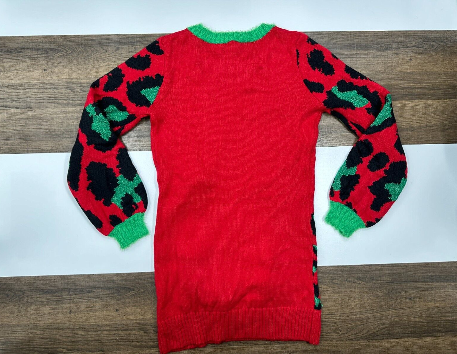 33 Degrees Womens XS Red Fuzzy llama Christmas Pom Funny Long Sweater