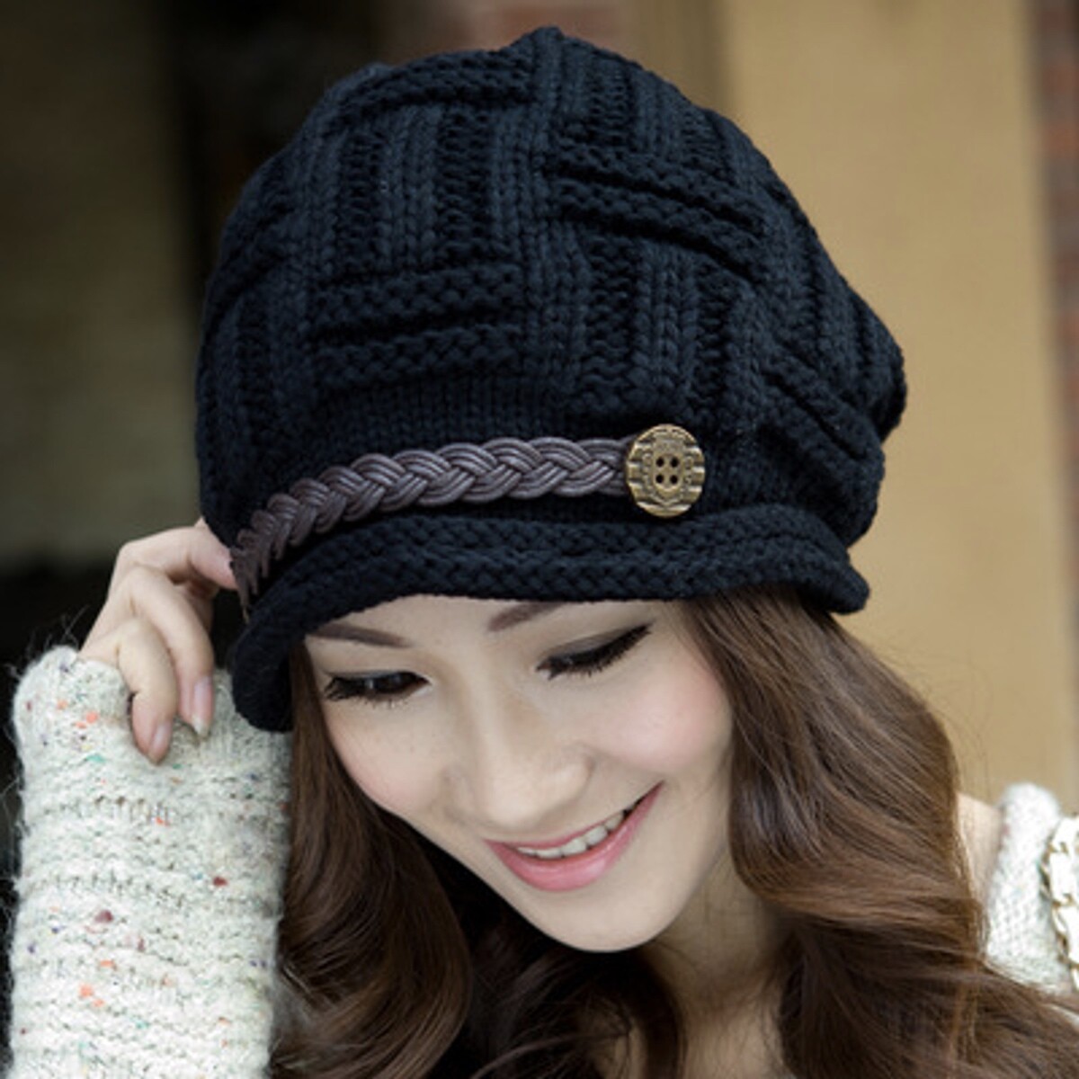 1388 Women\'s Girls Cute Winter Cozy Fur Earflap Knitted Wool Button Braided Women main image 4