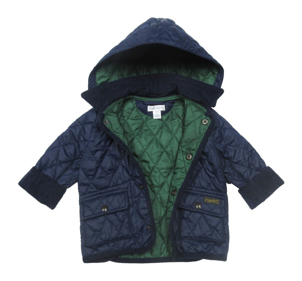 Polo Ralph Lauren Boys Navy/Green Quilted Puffer Snap Button Jacket