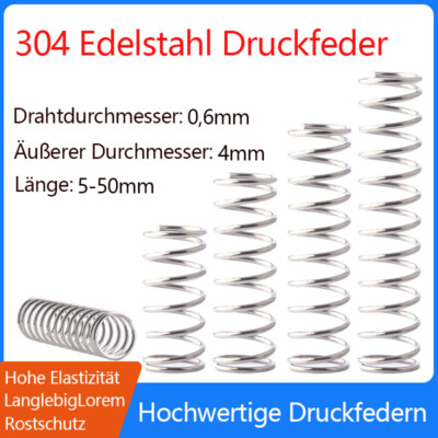 5 Stück Druckfedern - 70mm Länge, 7mm Außendurchmesser, 0,6mm Drahtstärke