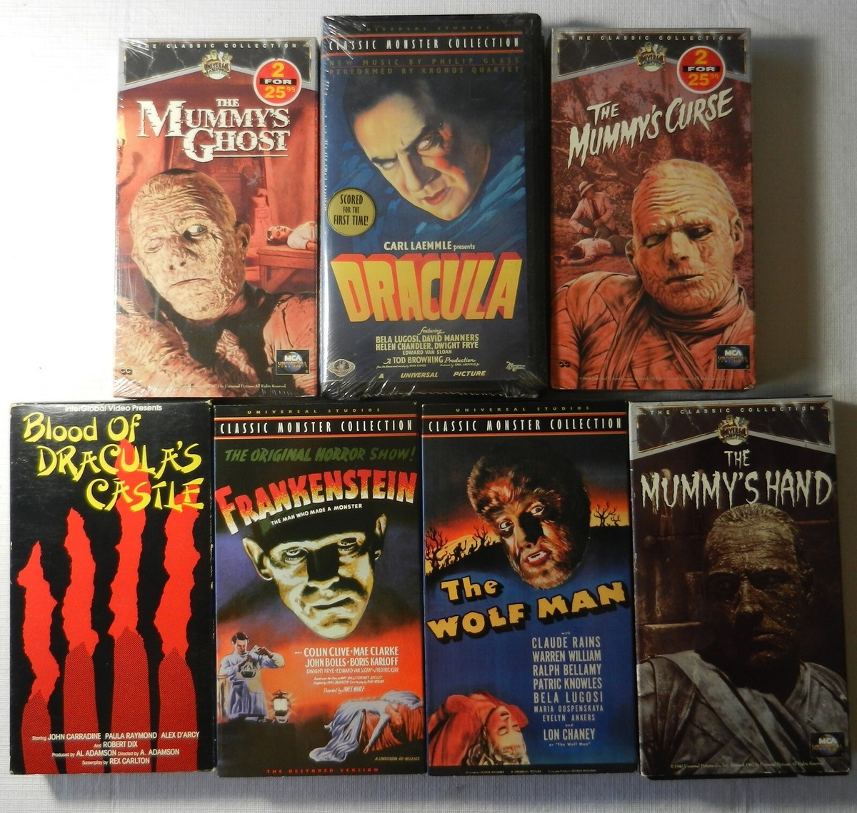 Frankenstein Dracula Mummy WolfMan VHS Classic Universal Monsters