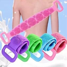 Silicone Body Scrubber Shower Belt Double Sided Back Massage Soft Brush Bristles