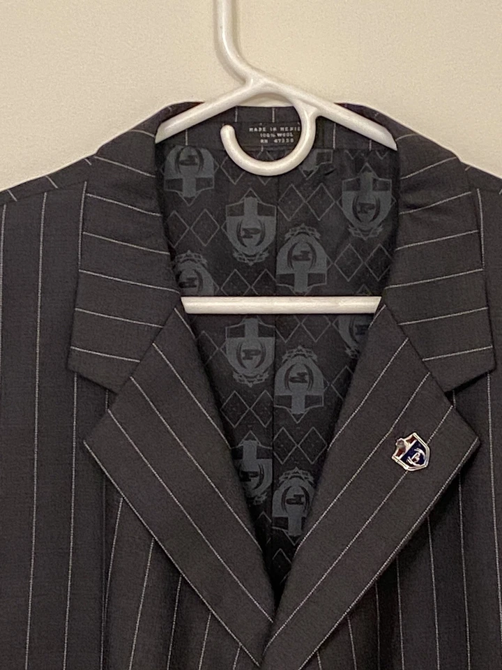 Traje Chaqueta Blazer Phat Farm Para Hombre 100% Lana Gris Oscuro 48R Rayas 4 Botones Foto 3 de 4